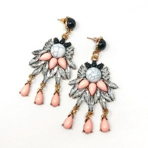Pink Black & Crystal Statement Drop Earrings